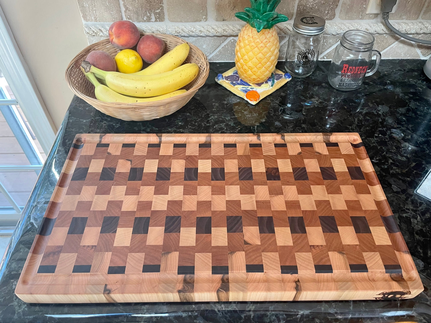 Wood Cutting Board; Natural Walnut & Maple Wood, Chess Board, End Grain.