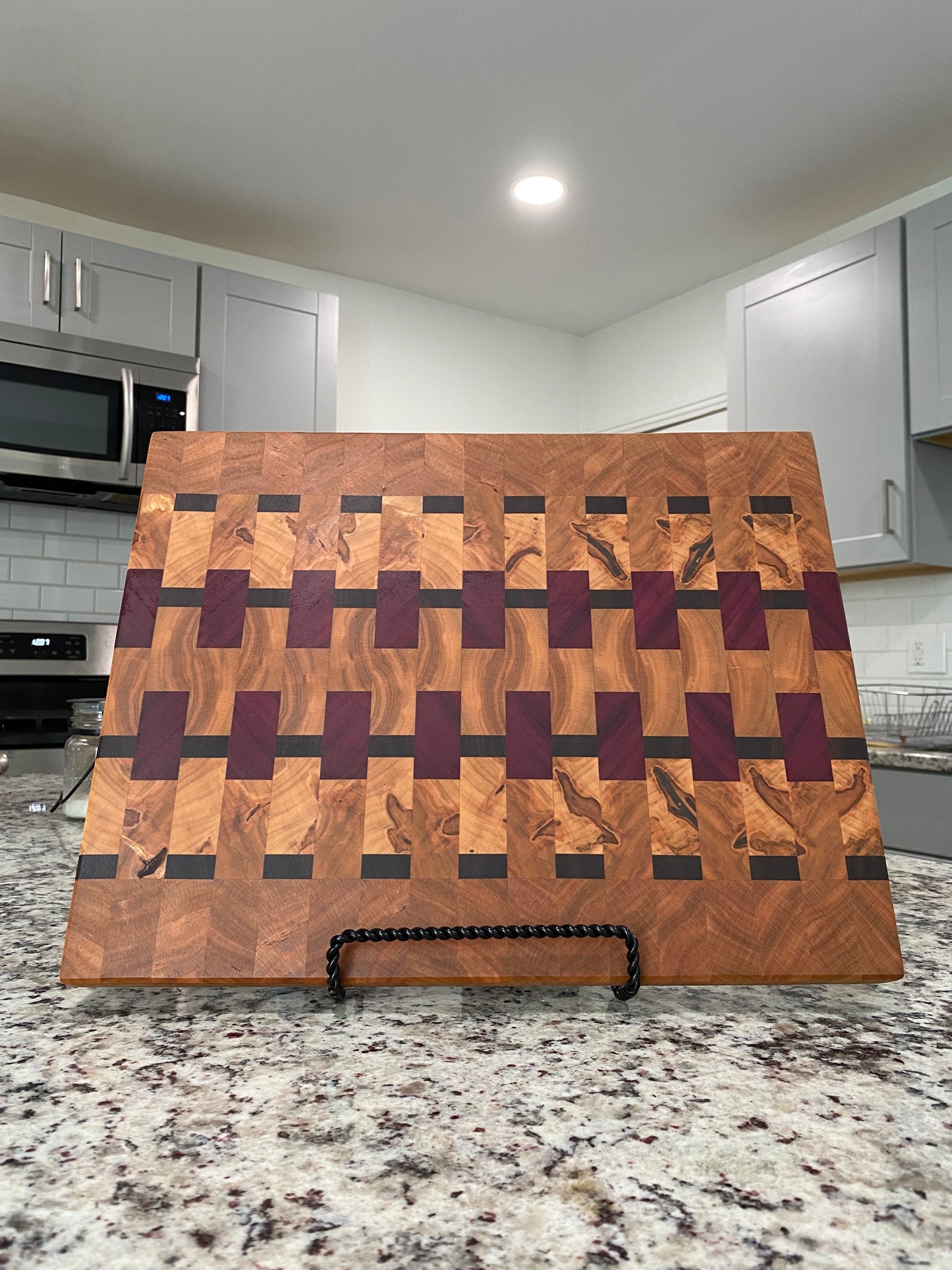 Sold - End Grain Ambrosia Cherry with Purple Heart and Walnut Accents