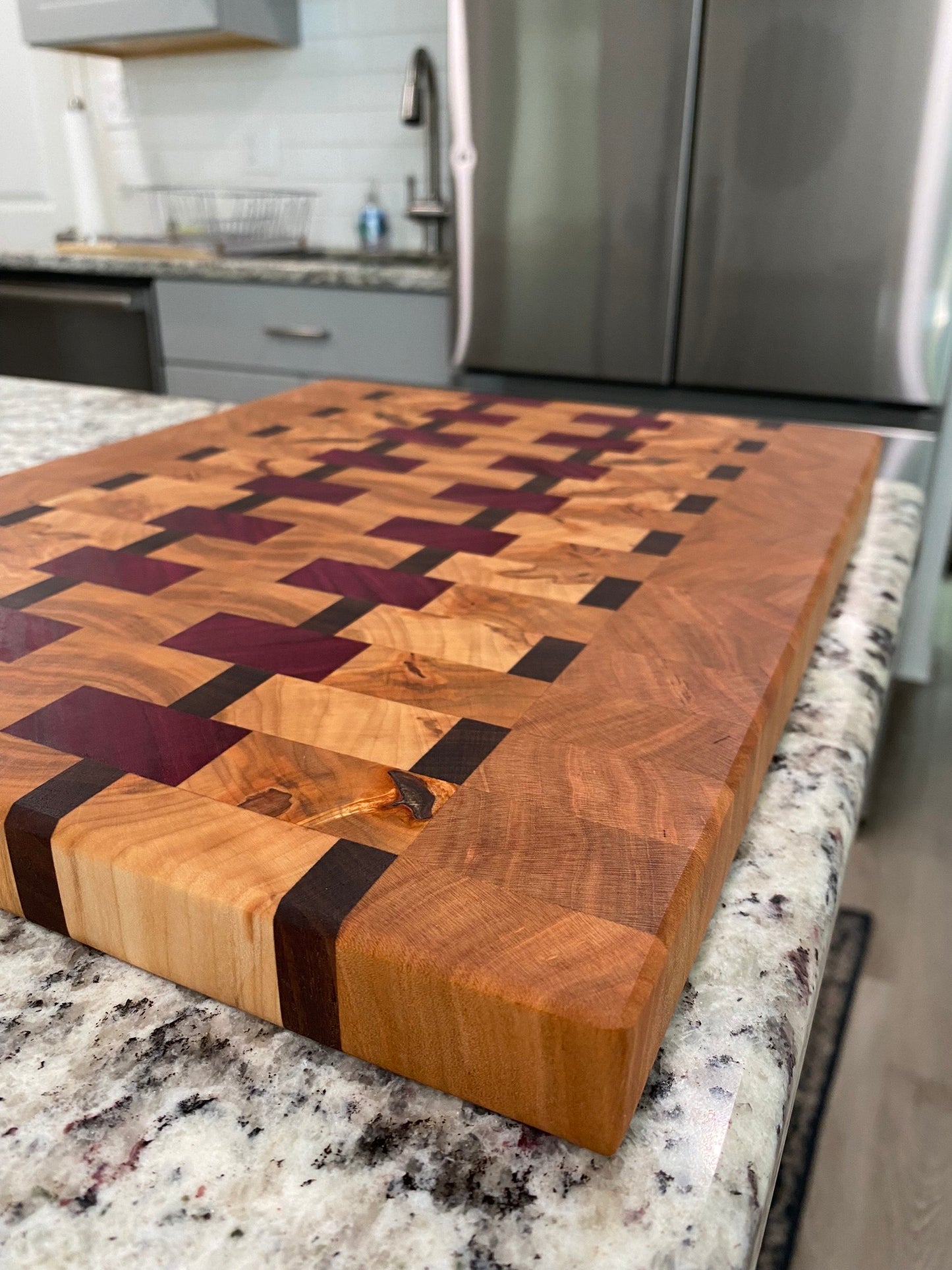 Sold - End Grain Ambrosia Cherry with Purple Heart and Walnut Accents